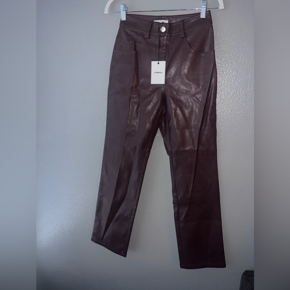 NWT MIAOU JUNIOR PANT IN BROWN VEGAN LEATHER XS - Picture 4 of 8
